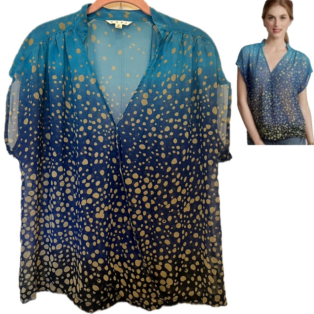 CAbi Women's Sz M Blue Ombre
Spotted Print Semi Sheer Cap Snap closure Faux Wrap - Picture 12 of 15